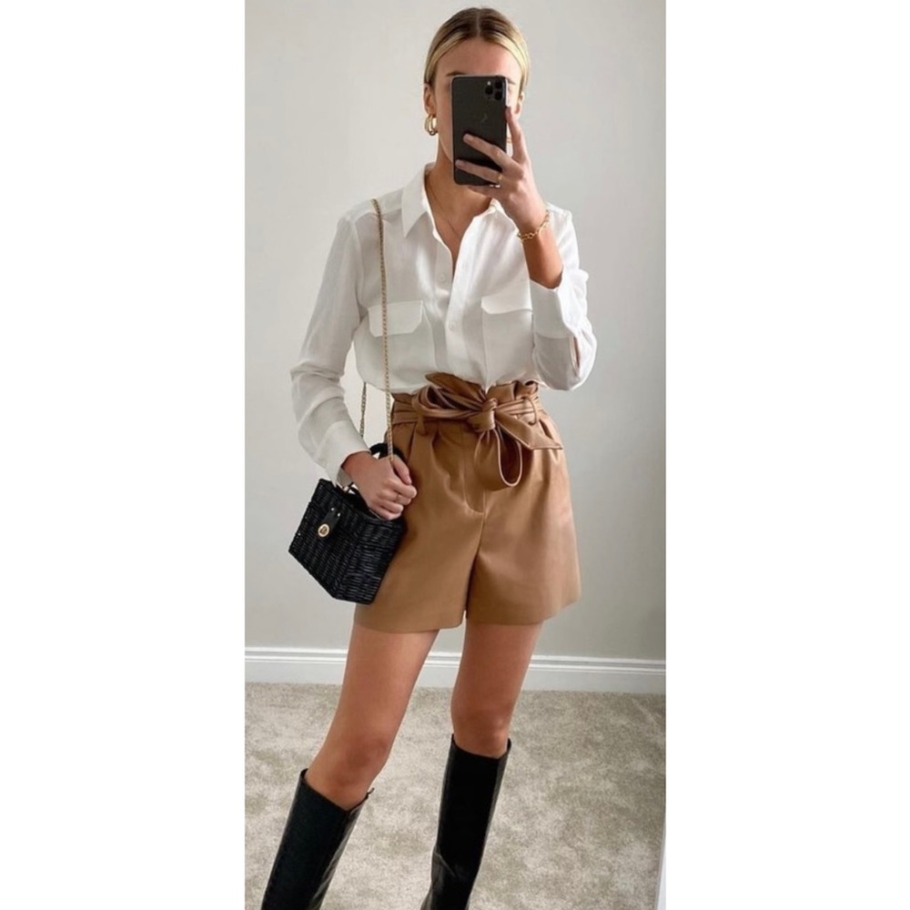 Karlie Faux Leather Belted  Paperbag Shorts